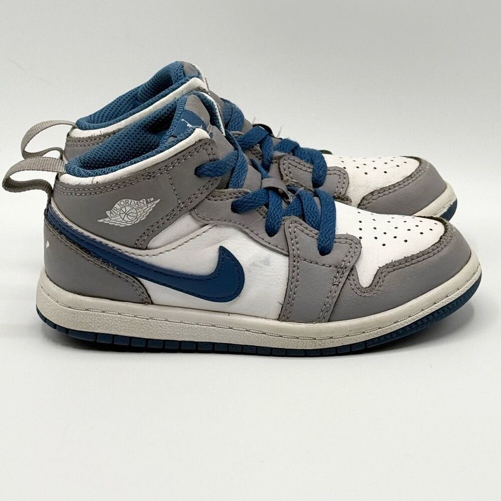 Jordan 1 Mid Blue Cement Unisex Kids Shoes Size 10C Boy Girl Gray Blue DQ8425-01